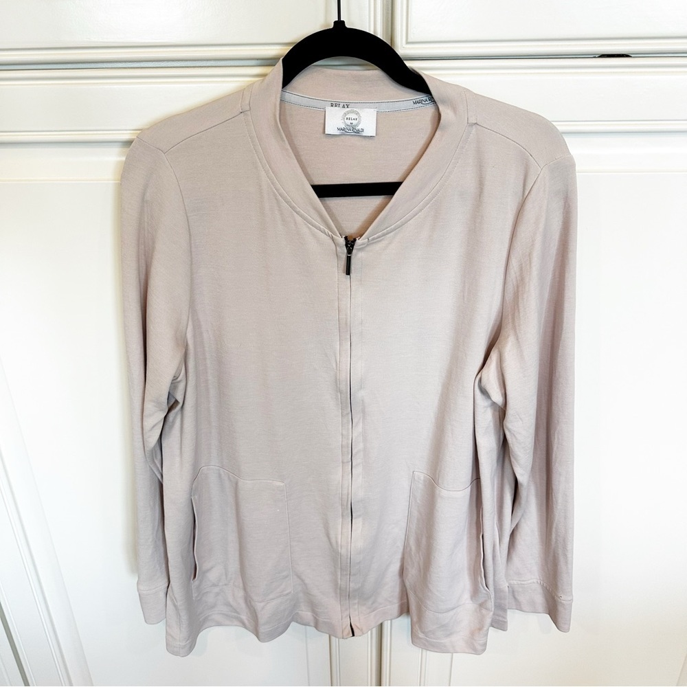 Marina Rinaldi Relax Women’s Pale Pink Cream Zip Front Jersey Sweater Cardigan L
